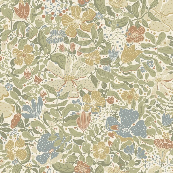 Manhattan Comfort Garland Midsommar Light Green Floral Medley 33 ft L X 209 in W Wallpaper BR4111-63017 - main